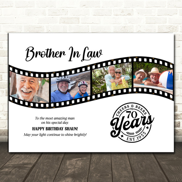 Photo Collage 70th Birthday Gift For Brother-In-Law 4-Photo Film Print Or Canvas