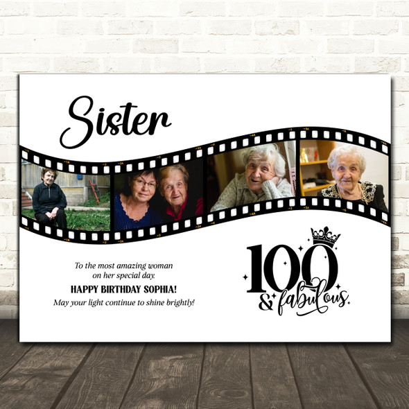 Photo Collage 100th Birthday Gift For Sister 4-Photo Camera Film Print Or Canvas