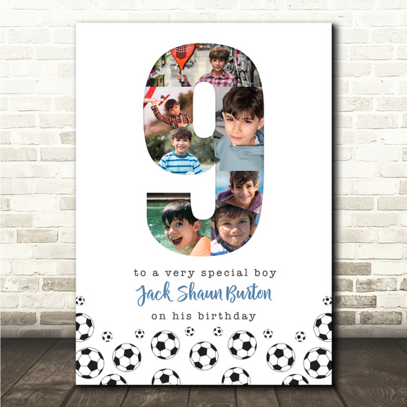 Photo Collage 7-Photo 9th Birthday Football Custom Gift For Boys Print Or Canvas
