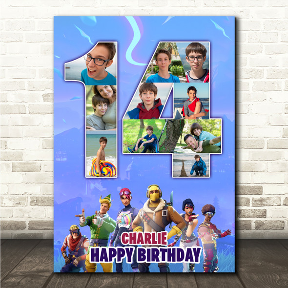 Photo Collage 10-Photo 14th Birthday Gift For Teen Boys Fortnite Print Or Canvas