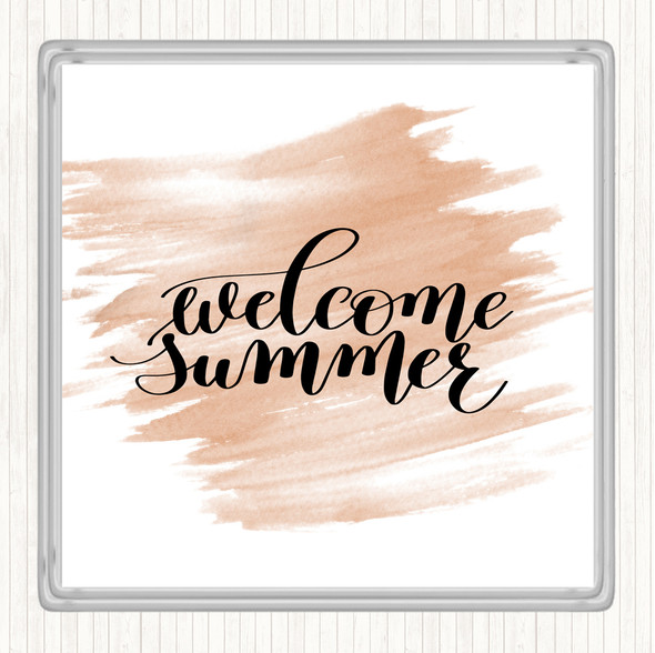 Watercolour Welcome Summer Quote Coaster