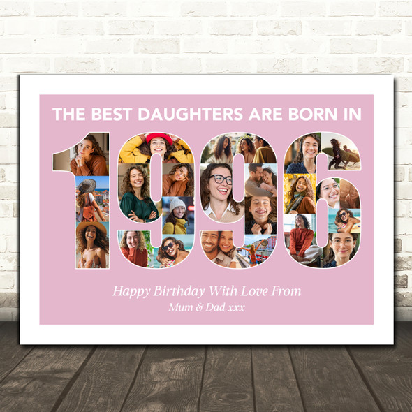 Photo Collage Pink Birthday Gift For Daughter 23-Photo Year 1996 Print Or Canvas