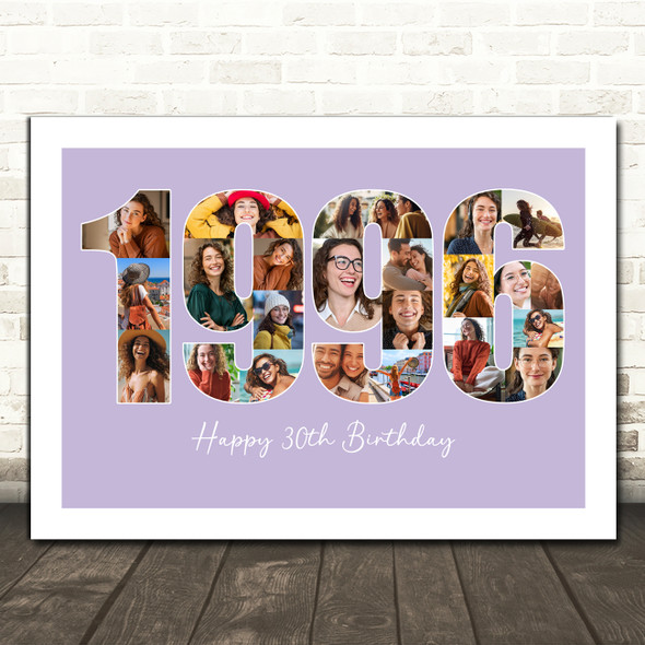 Photo Collage Purple Birthday Gift For Anyone 22-Photo Year 1996 Print Or Canvas