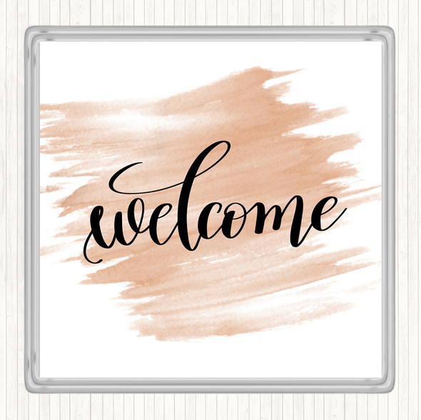 Watercolour Welcome Quote Coaster