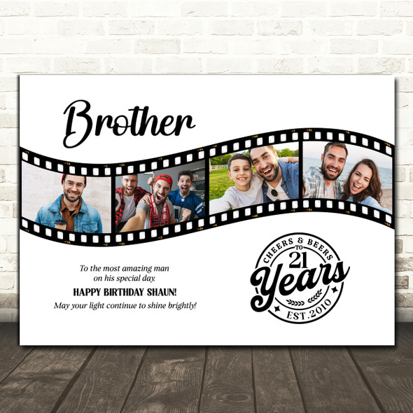 Photo Collage 21st Birthday Gift For Brother 4-Photo Camera Film Print Or Canvas