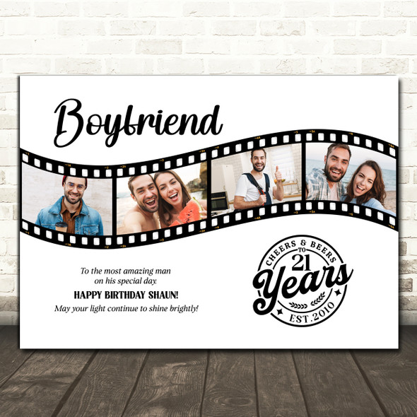 Photo Collage 21st Birthday Gift For Boyfriend 4-Photo Film Reel Print Or Canvas