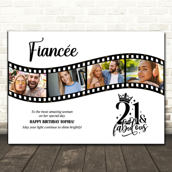 Photo Collage 21st Birthday Gift For Fiancée 4-Photo Camera Film Print Or Canvas