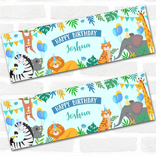Personalised Party Banner For Birthday Boys Jungle Animals Kids