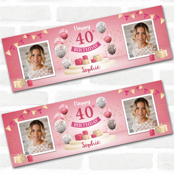 Personalised Party Banner For 40th Birthday With Photo Female Pink Balloon Gift