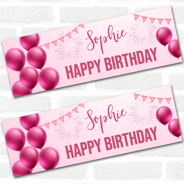 Personalised Party Banner For Birthday Female Pink Balloon Star