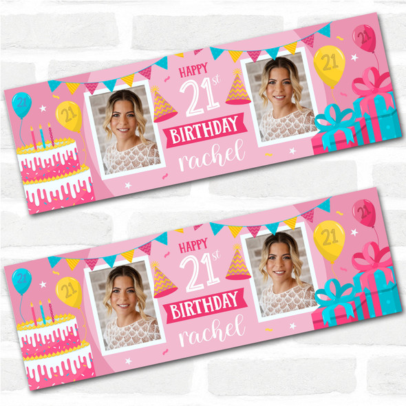 Personalised Party Banner For 21st Birthday With Photo Female Pink Cake Gift