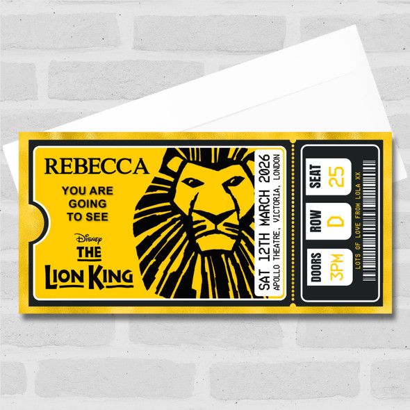The Lion King Musical Show Theatre Personalised Surprise Ticket Gift Voucher