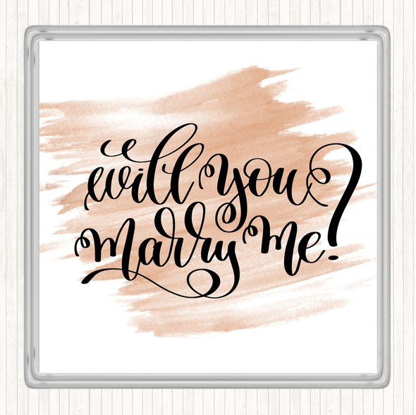 Watercolour Will You Marry Me Quote Coaster