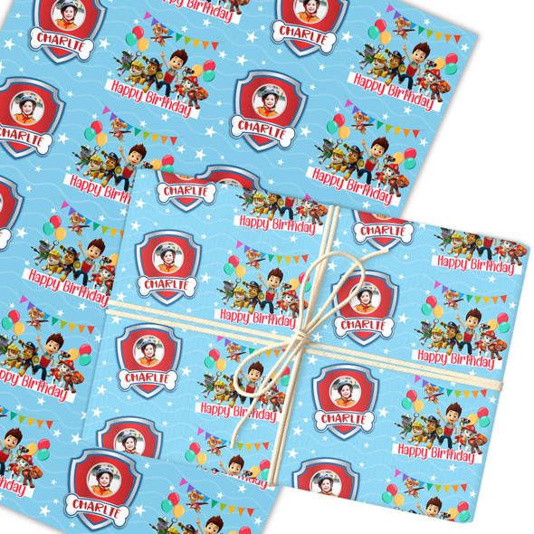 Personalised Wrapping Paper Kids Birthday Boys Blue Paw Patrol Custom Gift Wrap