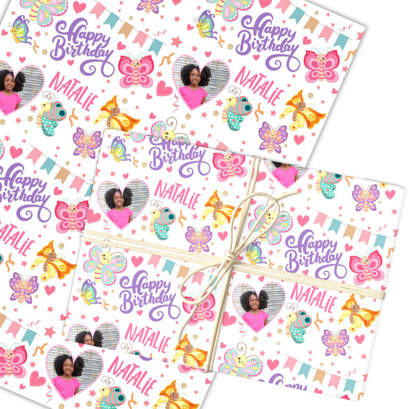 Personalised Wrapping Paper Kids Birthday Butterflies Photo Custom Gift-Wrap