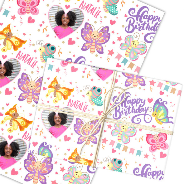 Personalised Wrapping Paper Kids Birthday Butterflies Photo Custom Gift Wrap