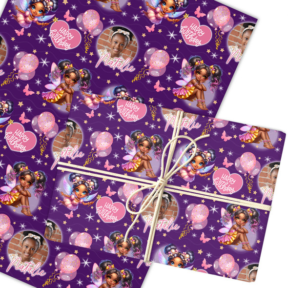 Personalised Wrapping Paper Kids Birthday Fairy's Photo Girls Custom Gift-Wrap