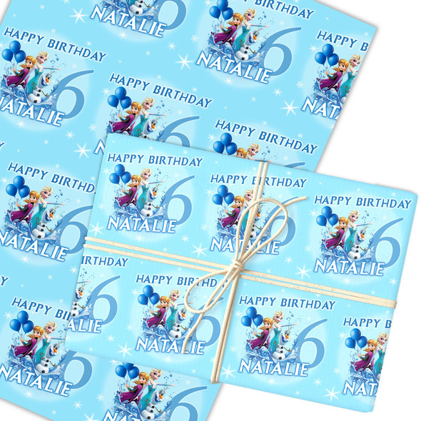 Personalised Wrapping Paper Kids Birthday Frozen Light Blue Custom Gift Wrap