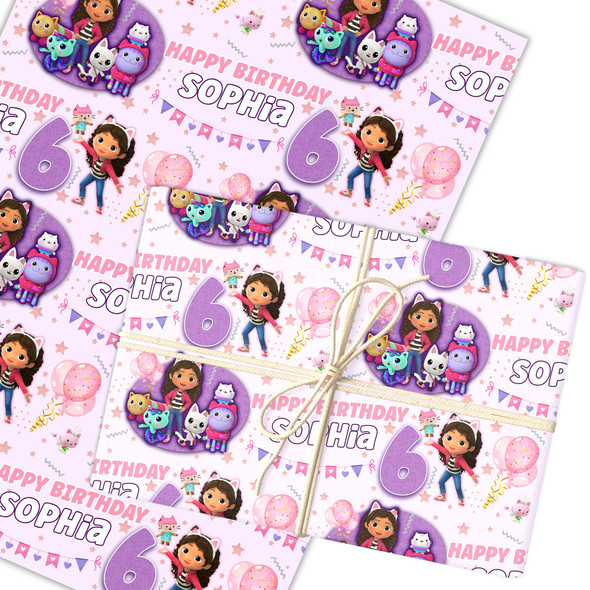 Personalised Wrapping Paper Kids Birthday Gabby's Dollhouse Custom Gift-Wrap