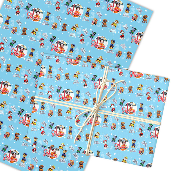 Personalised Wrapping Paper Kids Birthday Photo Paw Patrol Custom Gift Wrap