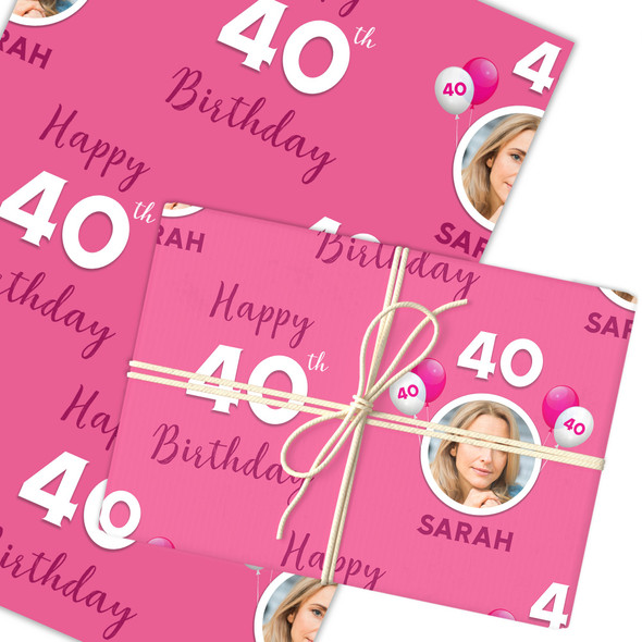 Personalised Wrapping Paper 40th Birthday For Her Pink Custom Gift Wrap