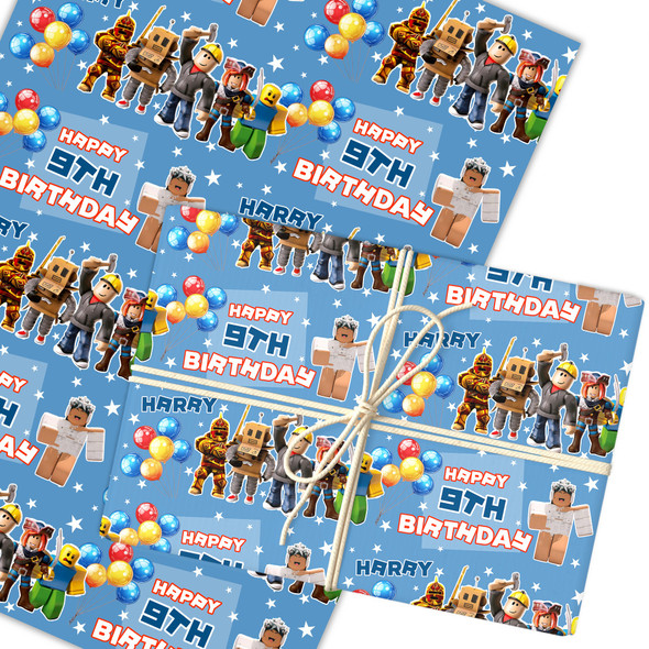 Personalised Wrapping Paper Kids Birthday Roblox Blue Custom Gift Wrap
