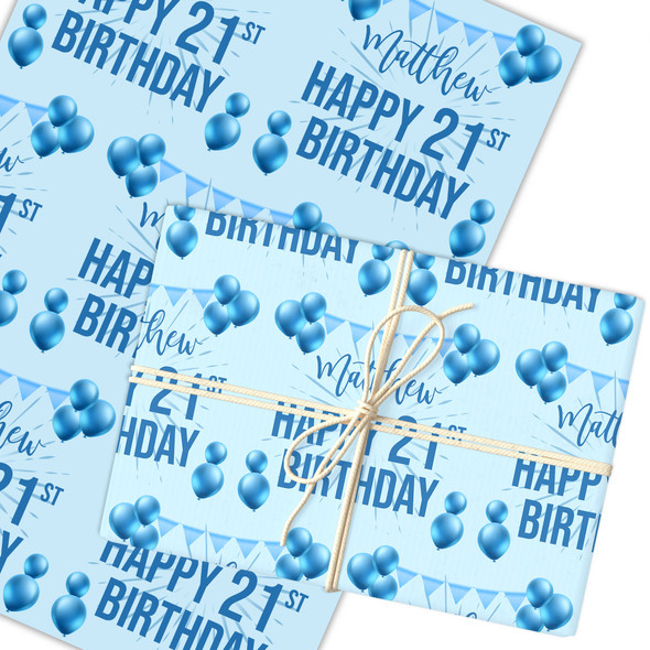 Personalised Wrapping Paper 21st Birthday Blue Boys Custom Gift Wrap