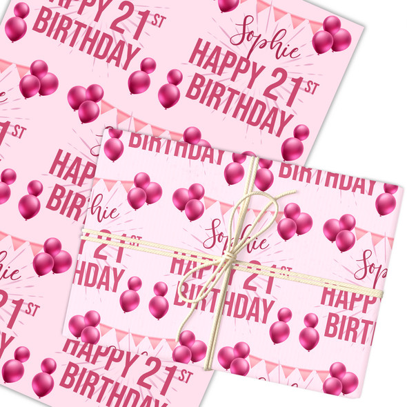 Personalised Wrapping Paper 21st Birthday Pink Girls Custom Gift Wrap
