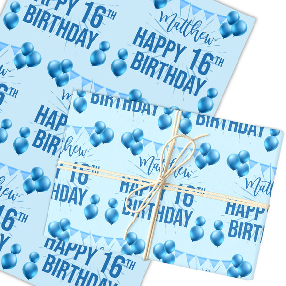 Personalised Wrapping Paper 16th Birthday Blue Boys Custom Gift Wrap