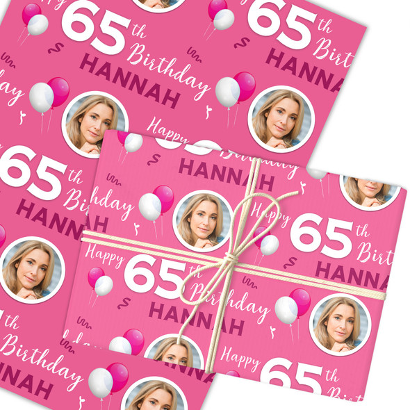 Personalised Wrapping Paper 65th Birthday Pink Photo Custom Gift Wrap