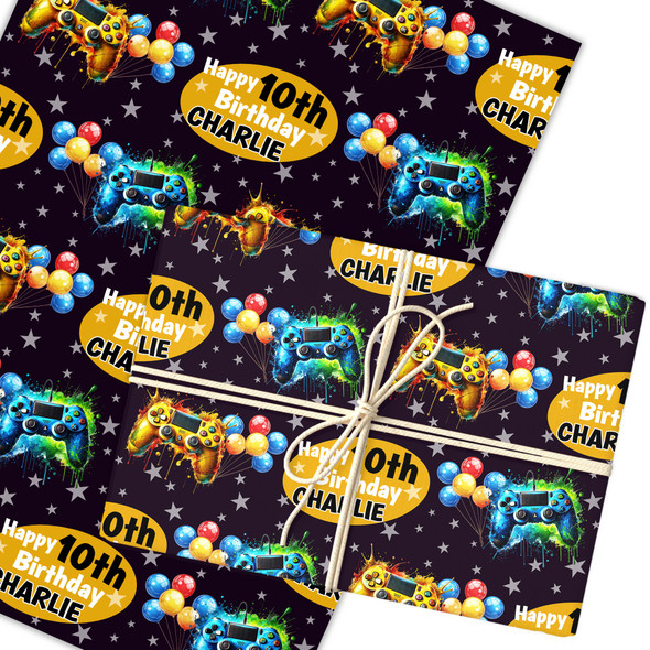 Personalised Wrapping Paper Kids Birthday Game Controller Boys Custom Gift-Wrap