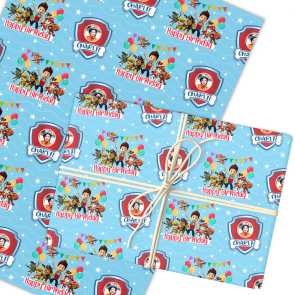 Personalised Wrapping Paper Kids Birthday Blue Paw Patrol Custom Gift Wrap