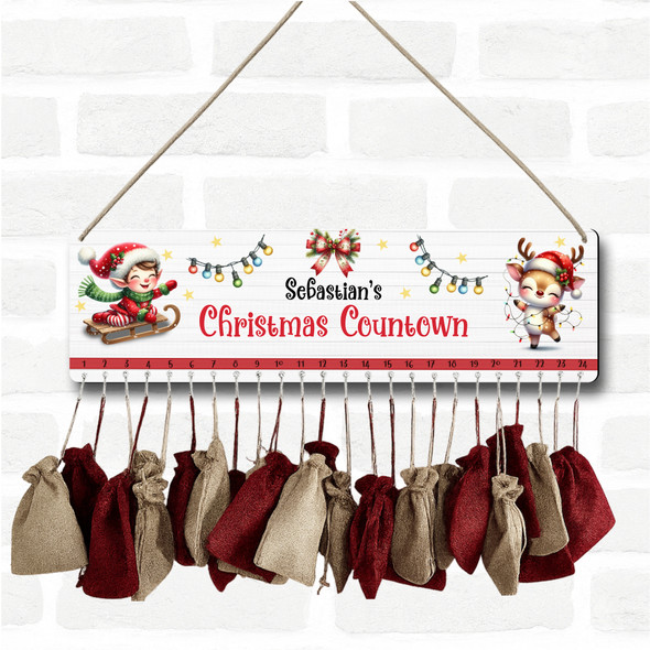 Personalised Christmas Advent Calendar Kids Boy Elf DIY Xmas Countdown Sign