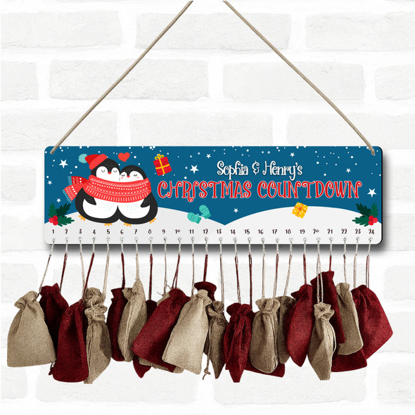 Personalised Christmas Advent Calendar Couples Penguin Xmas Countdown Sign