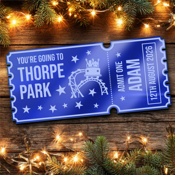 Blue Mirror Acrylic Ticket Thorpe Park Theme Park Personalised Any Text Voucher Blue Mirror Acrylic Ticket Thorpe Park Theme Park Personalised Any Text Voucher