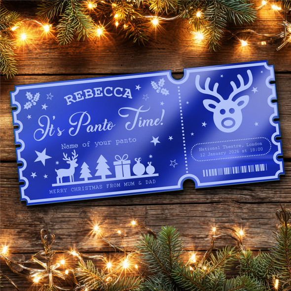 Blue Mirror Acrylic Ticket Any Pantomime Christmas Personalised Any Text Voucher Blue Mirror Acrylic Ticket Any Pantomime Christmas Personalised Any Text Voucher