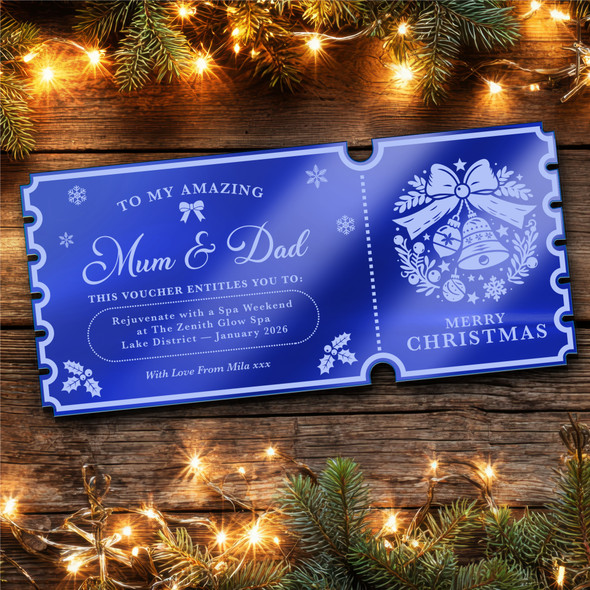 Blue Mirror Acrylic Ticket Spa Weekend Break Christmas Personalised Any Text Blue Mirror Acrylic Ticket Spa Weekend Break Christmas Personalised Any Text