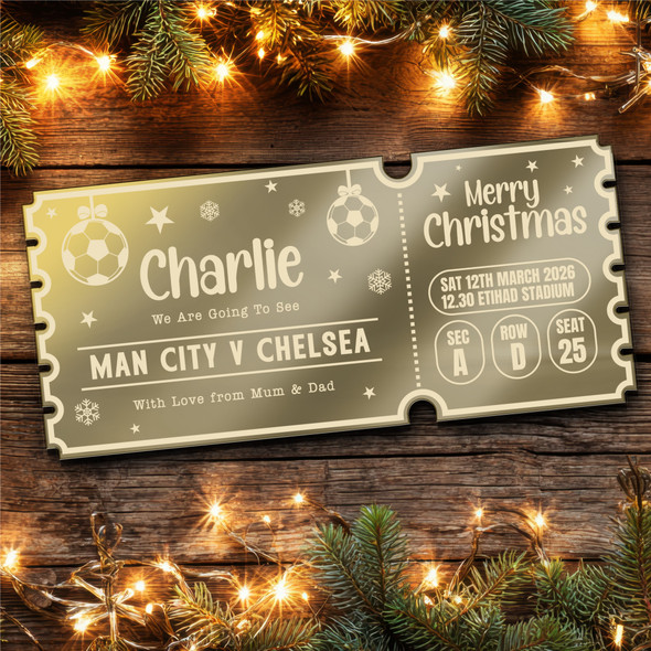 Bronze Mirror Acrylic Ticket Any Football Game match Xmas Personalised Any Text