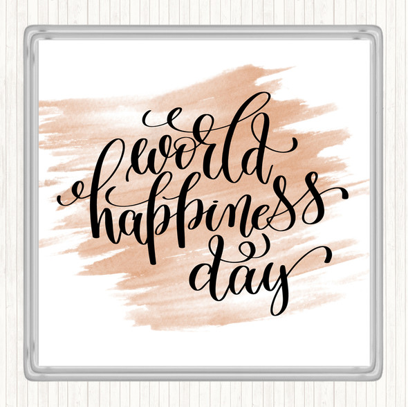 Watercolour World Happiness Day Quote Coaster