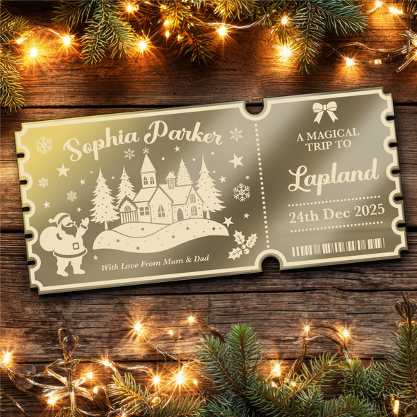Bronze Mirror Acrylic Ticket Lapland Surprise Trip Christmas Personalised