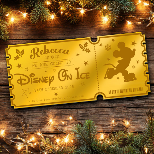 Gold Mirror Acrylic Golden Ticket Show Disney On Ice Personalised Any Text