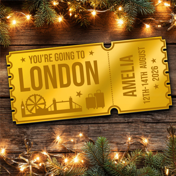 Gold Mirror Acrylic Golden Ticket London Day Out Trip Personalised Any Text