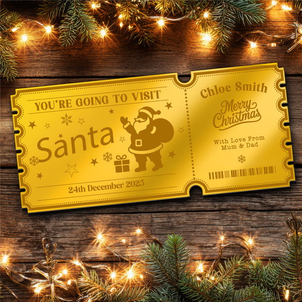 Gold Mirror Acrylic Golden Ticket To See Santa Visit Christmas Personalised