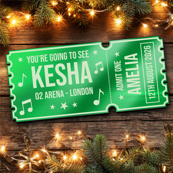 Green Mirror Acrylic Ticket Kesha Concert Personalised Any Text Voucher