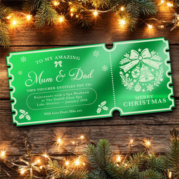 Green Mirror Acrylic Ticket Spa Weekend Break Christmas Personalised Any Text