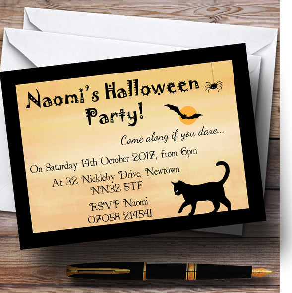 Scary Black Cat Customised Halloween Party Invitations