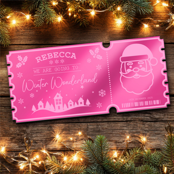 Pink Mirror Acrylic Ticket Winter Wonderland Christmas Day Out Personalised