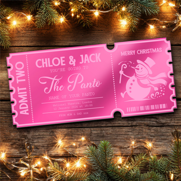 Pink Mirror Acrylic Ticket Any Theatre Show Musical Panto Snowman Personalised Pink Mirror Acrylic Ticket Any Theatre Show Musical Panto Snowman Personalised