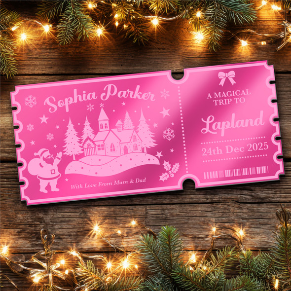 Pink Mirror Acrylic Ticket Lapland Surprise Trip Christmas Personalised Any Text Pink Mirror Acrylic Ticket Lapland Surprise Trip Christmas Personalised Any Text