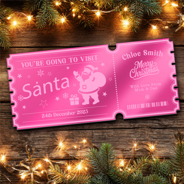 Pink Mirror Acrylic Ticket To See Santa Visit Christmas Personalised Any Text Pink Mirror Acrylic Ticket To See Santa Visit Christmas Personalised Any Text